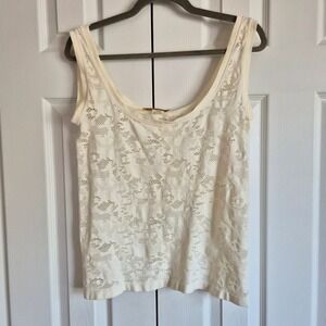Mainbocher Cream Ivory Floral Lace Tank Top Sleeveless‎ Scoop Neck S/M USA Made